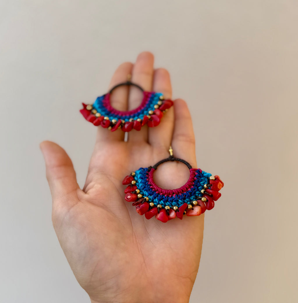 Caribbean Soul - Macrame Red Coral Earrings