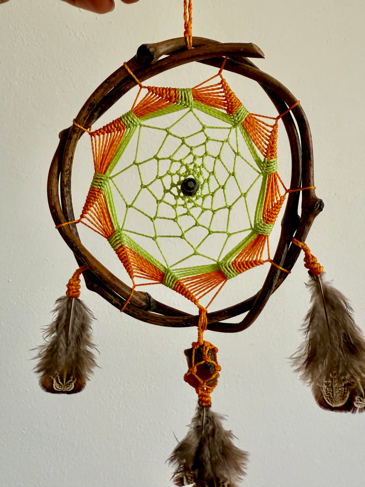 Natural Dreamcatcher Orange Green, Jasper Stone