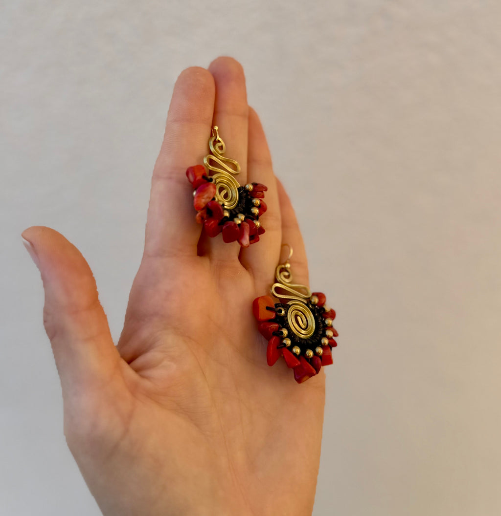 Alma Roja - Red Coral Spiral Earrings