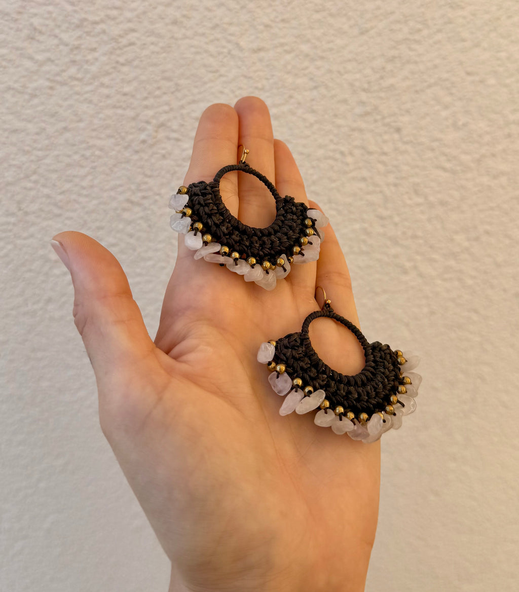 Dark Romance - Macrame Rose Quartz Earrings