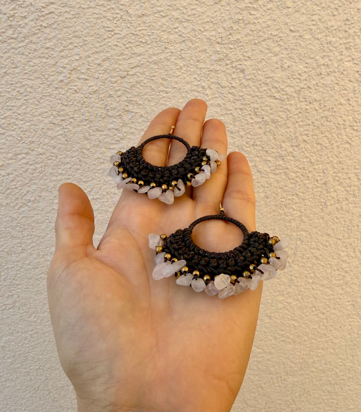 Dark Romance - Macrame Rose Quartz Earrings