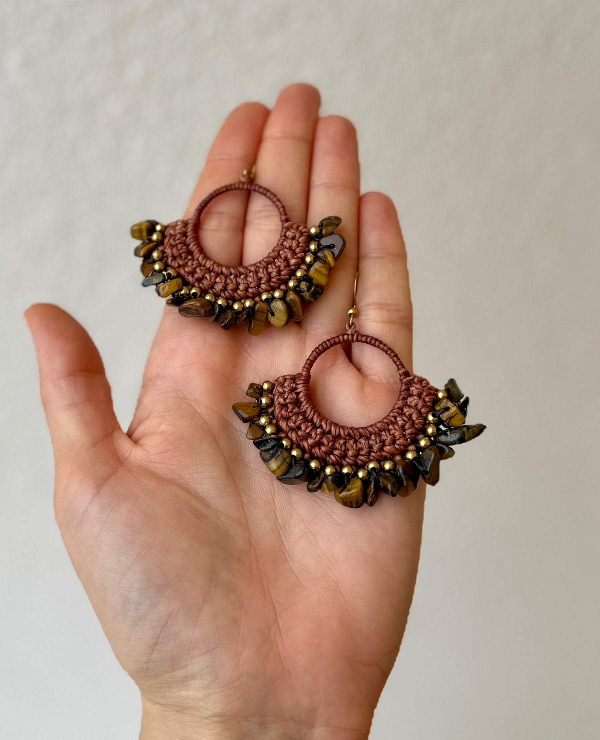 Earthy Tiger – Macrame Tiger’s Eye Earrings