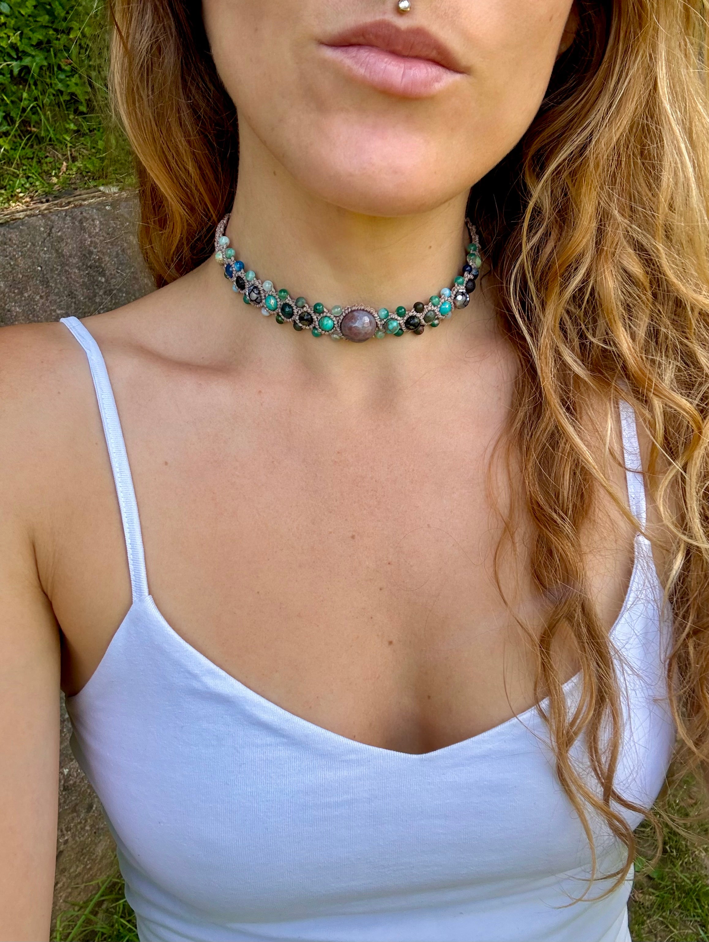 Water Spirit Gemstone Macrame Choker