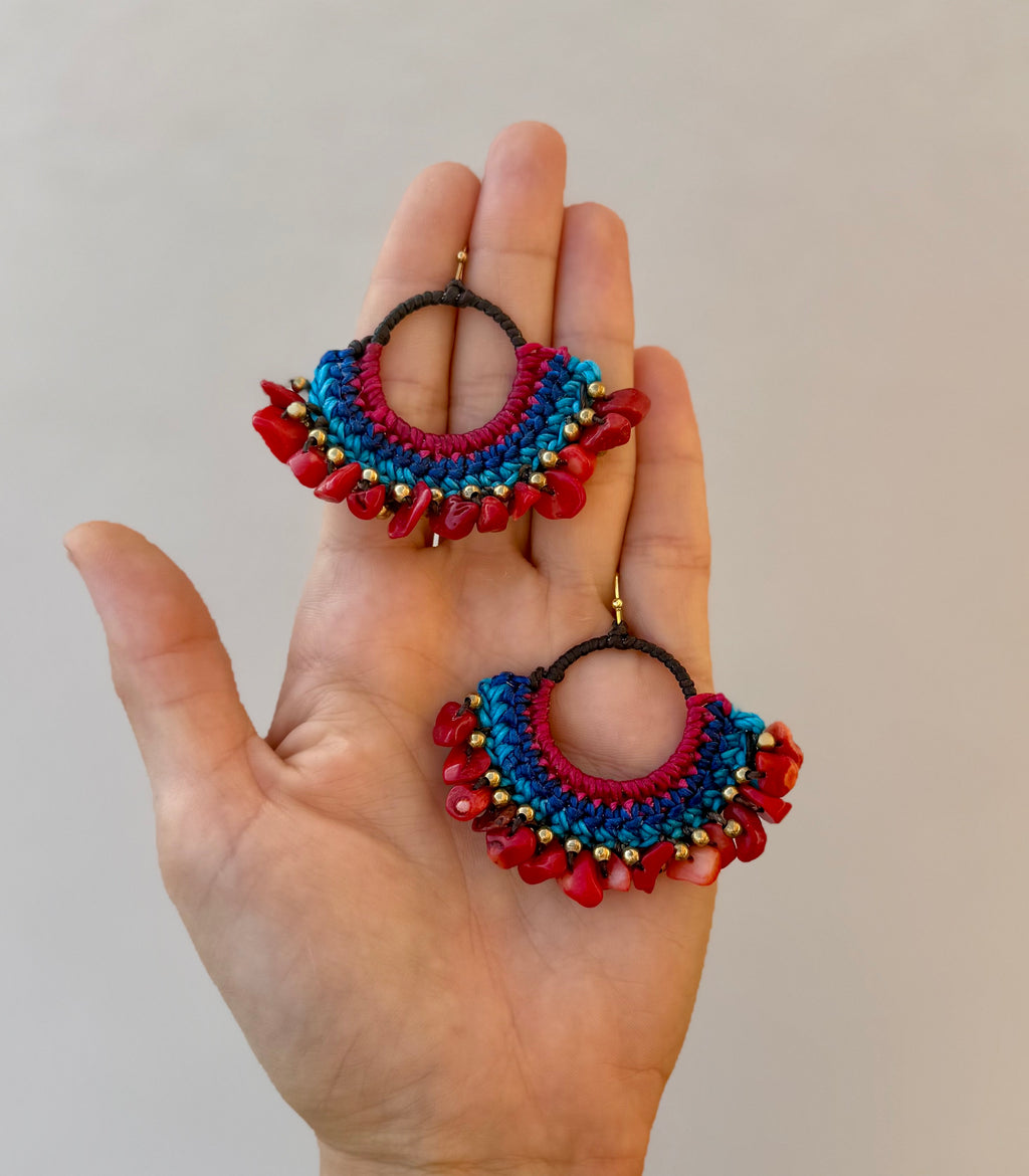 Caribbean Soul - Macrame Red Coral Earrings