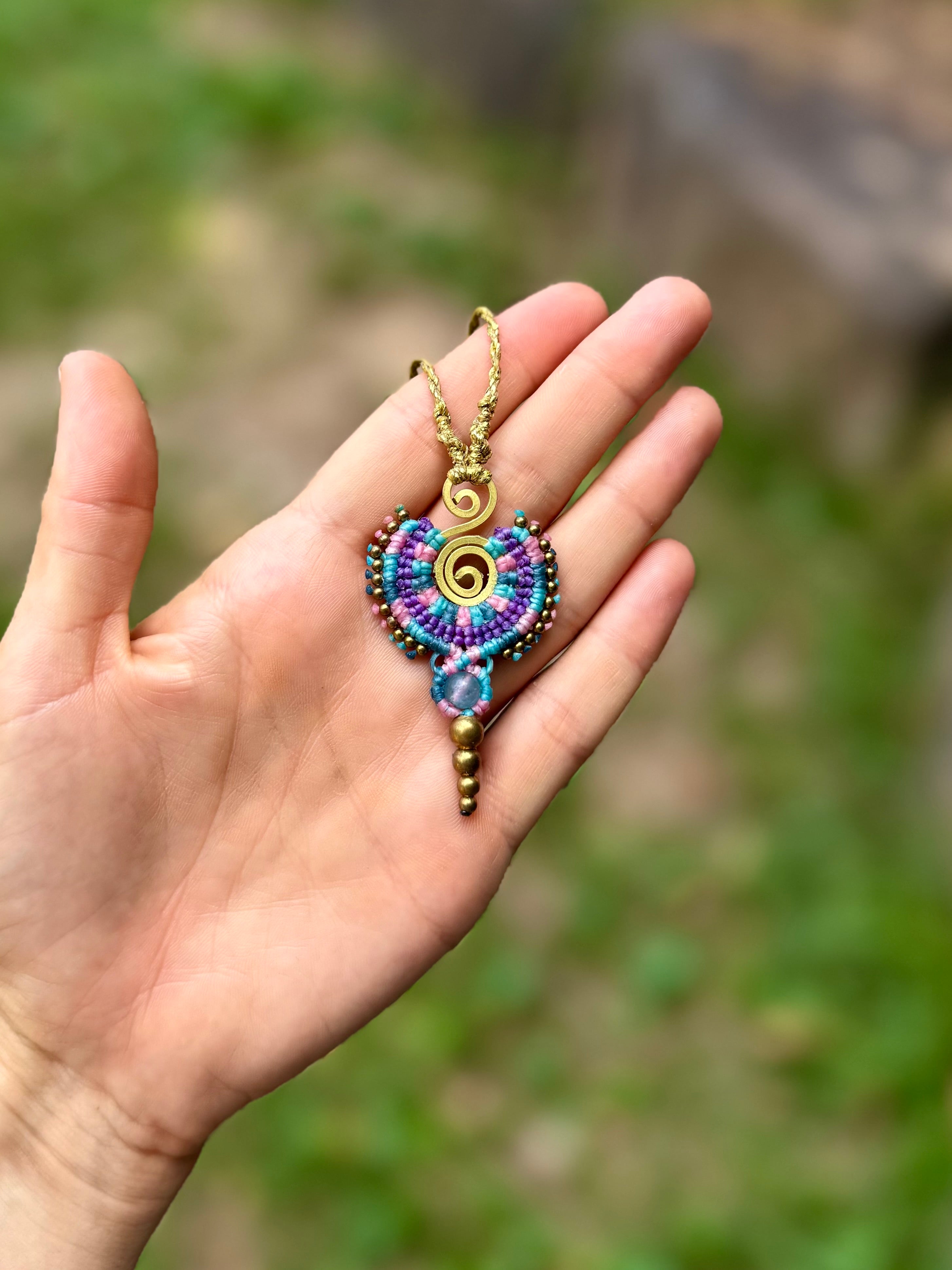 Spiral Amulet Macrame Blue