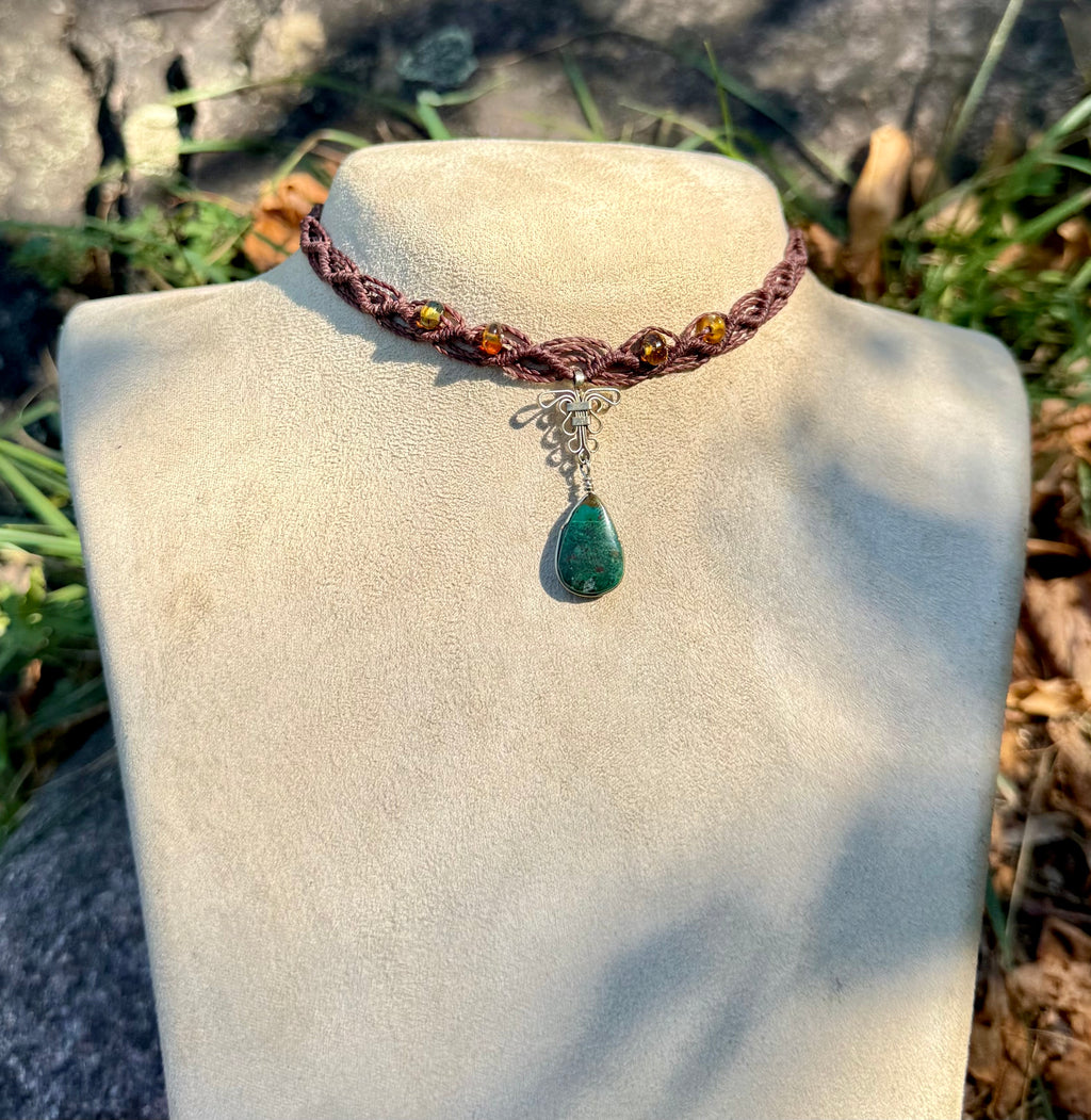 Chrysocolla & Amber Choker