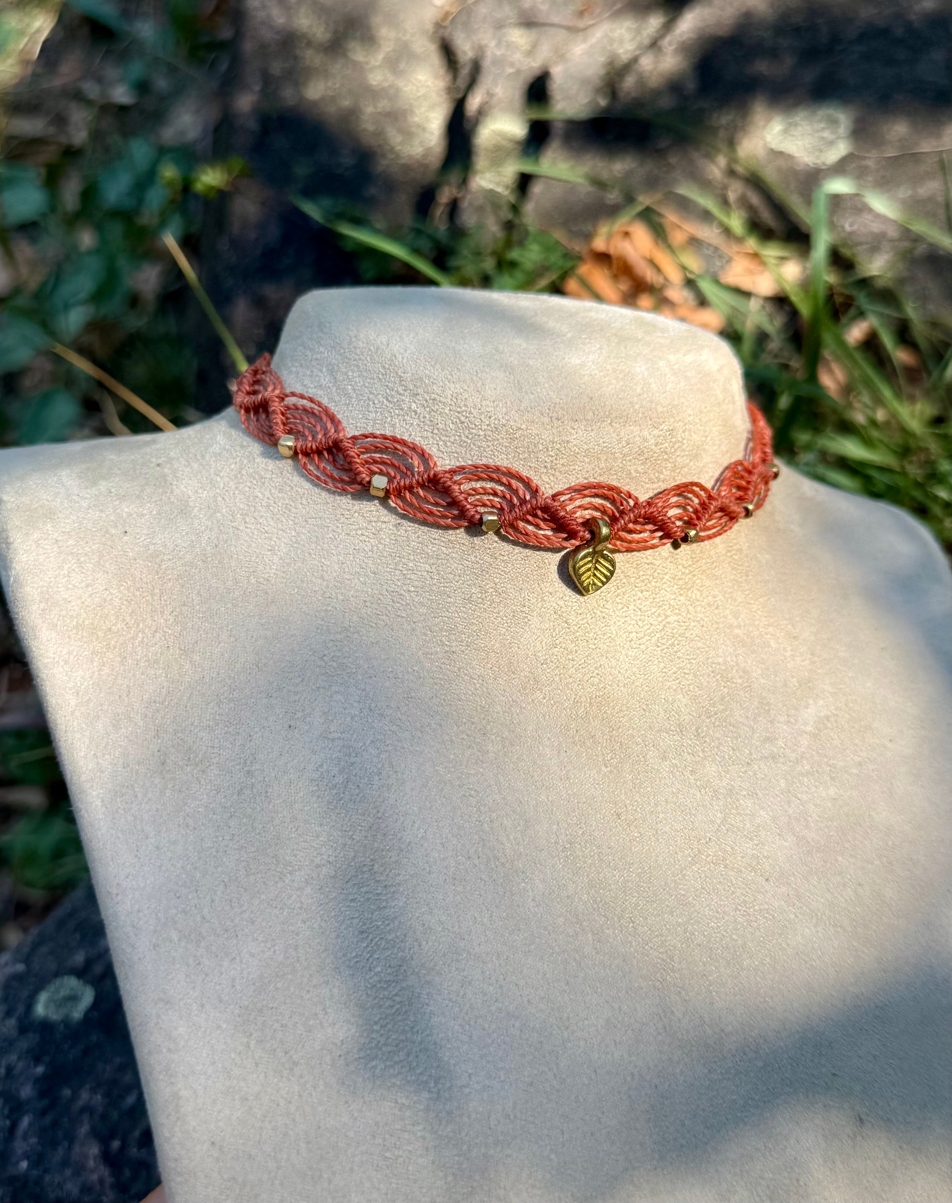 Orange Macrame Leaf Choker