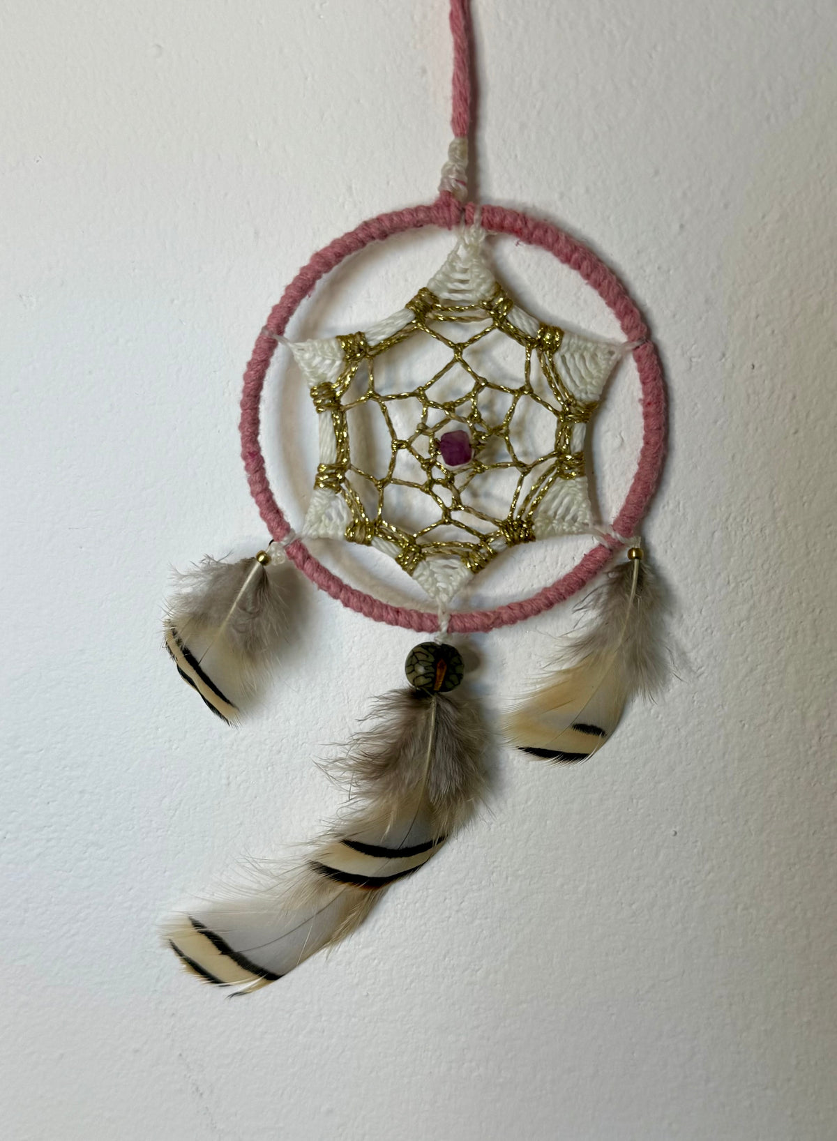 Rose White & Gold Pink Tourmaline Dreamcatcher