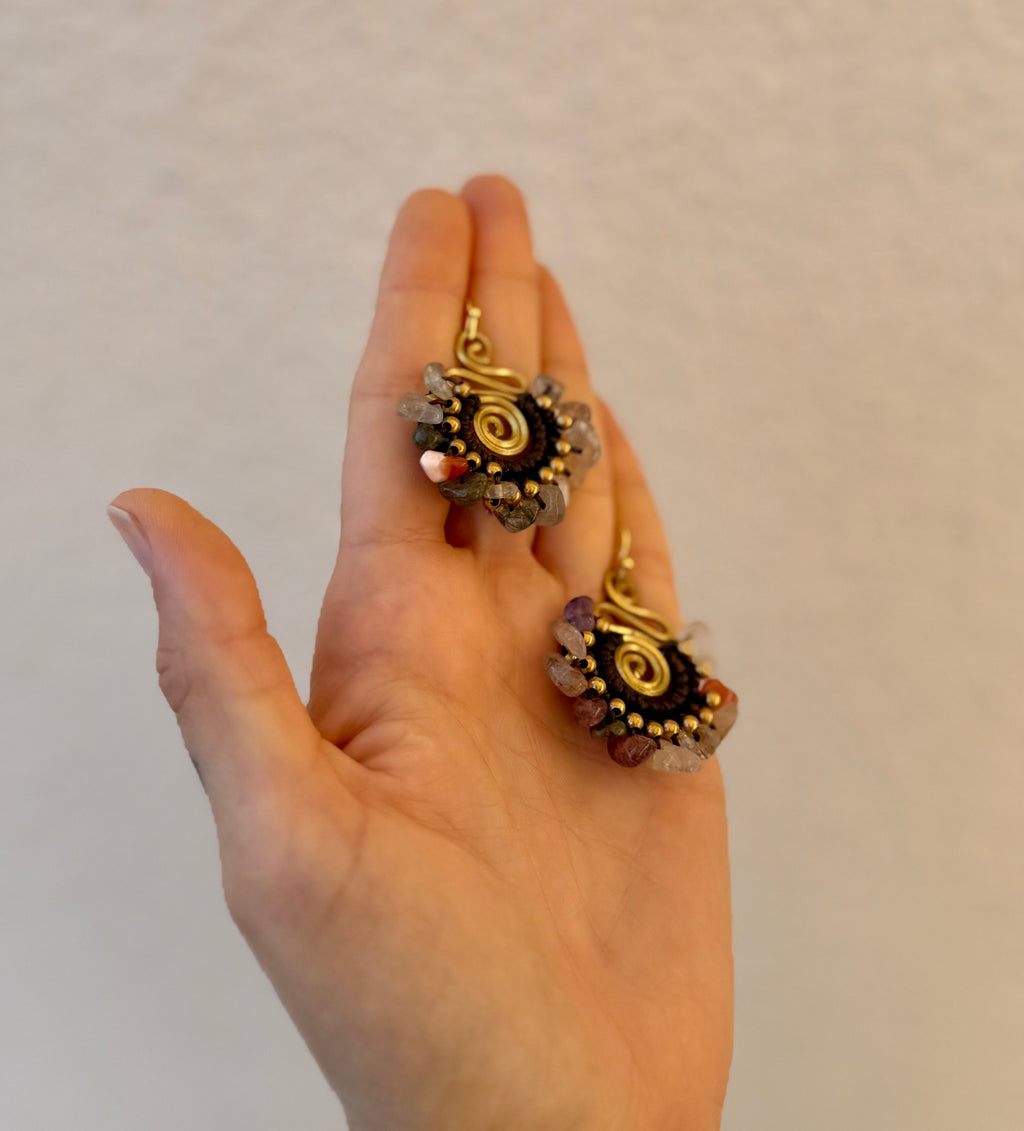 Mystic Earth - Mixed Gems Spiral Earrings