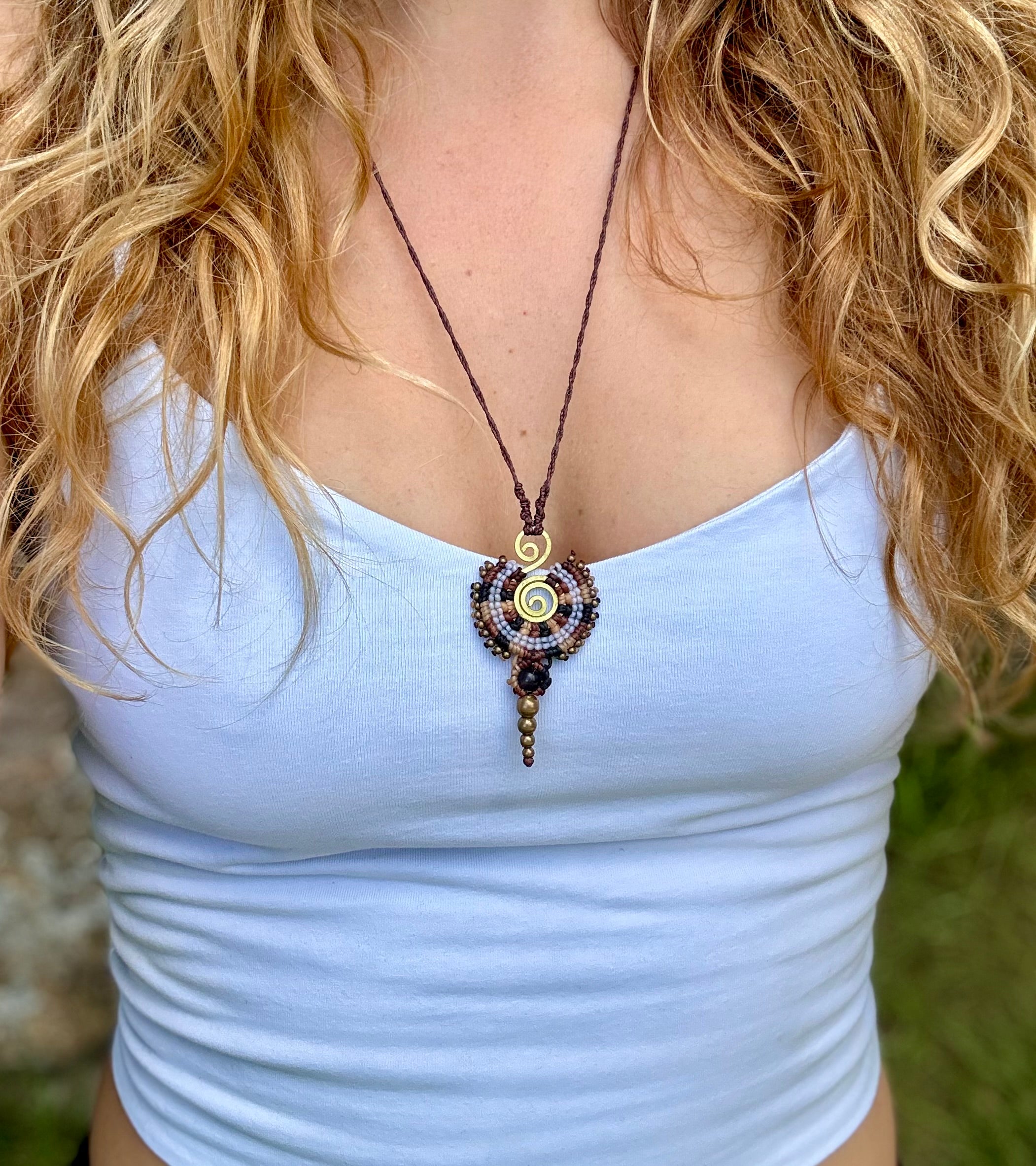 Spiral Amulet Macrame Brown