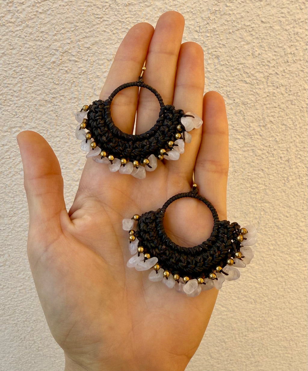 Dark Romance - Macrame Rose Quartz Earrings
