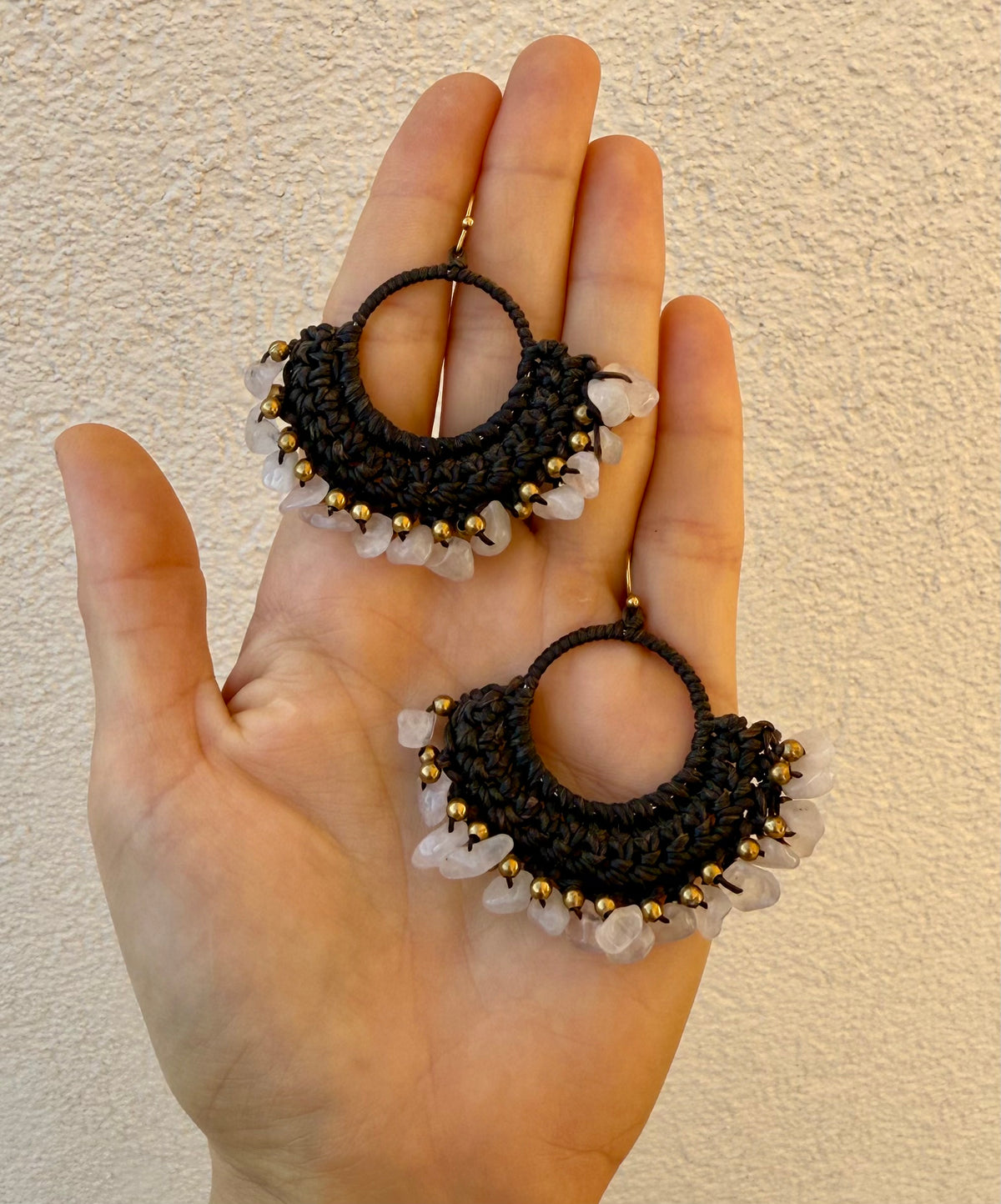 Dark Romance - Macrame Rose Quartz Earrings