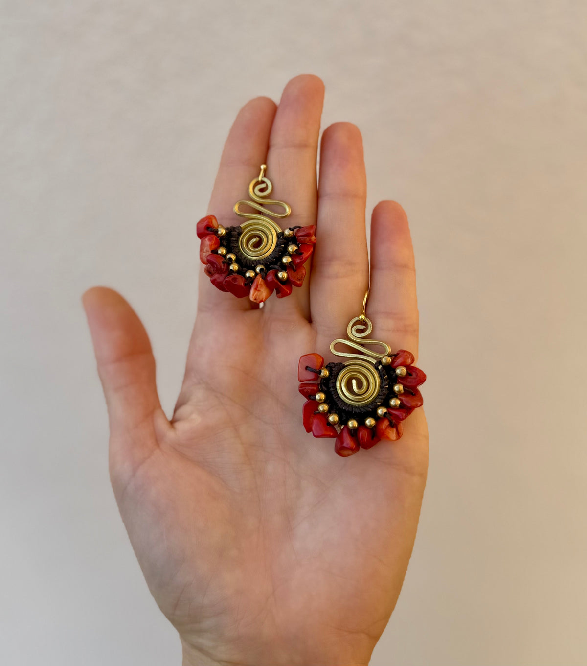 Alma Roja - Red Coral Spiral Earrings