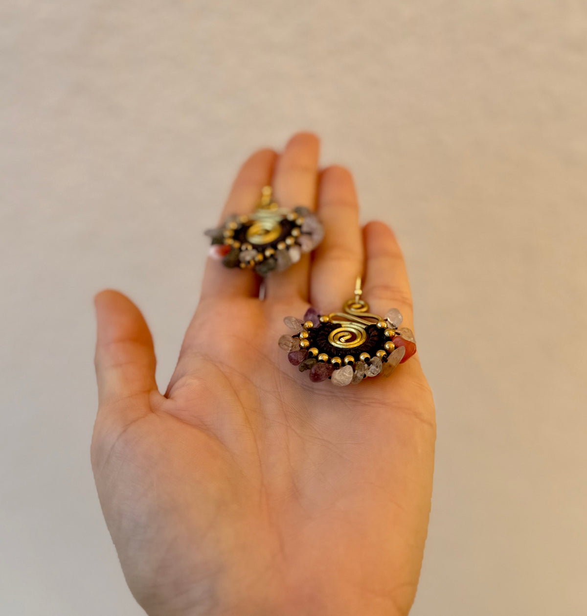 Mystic Earth - Mixed Gems Spiral Earrings