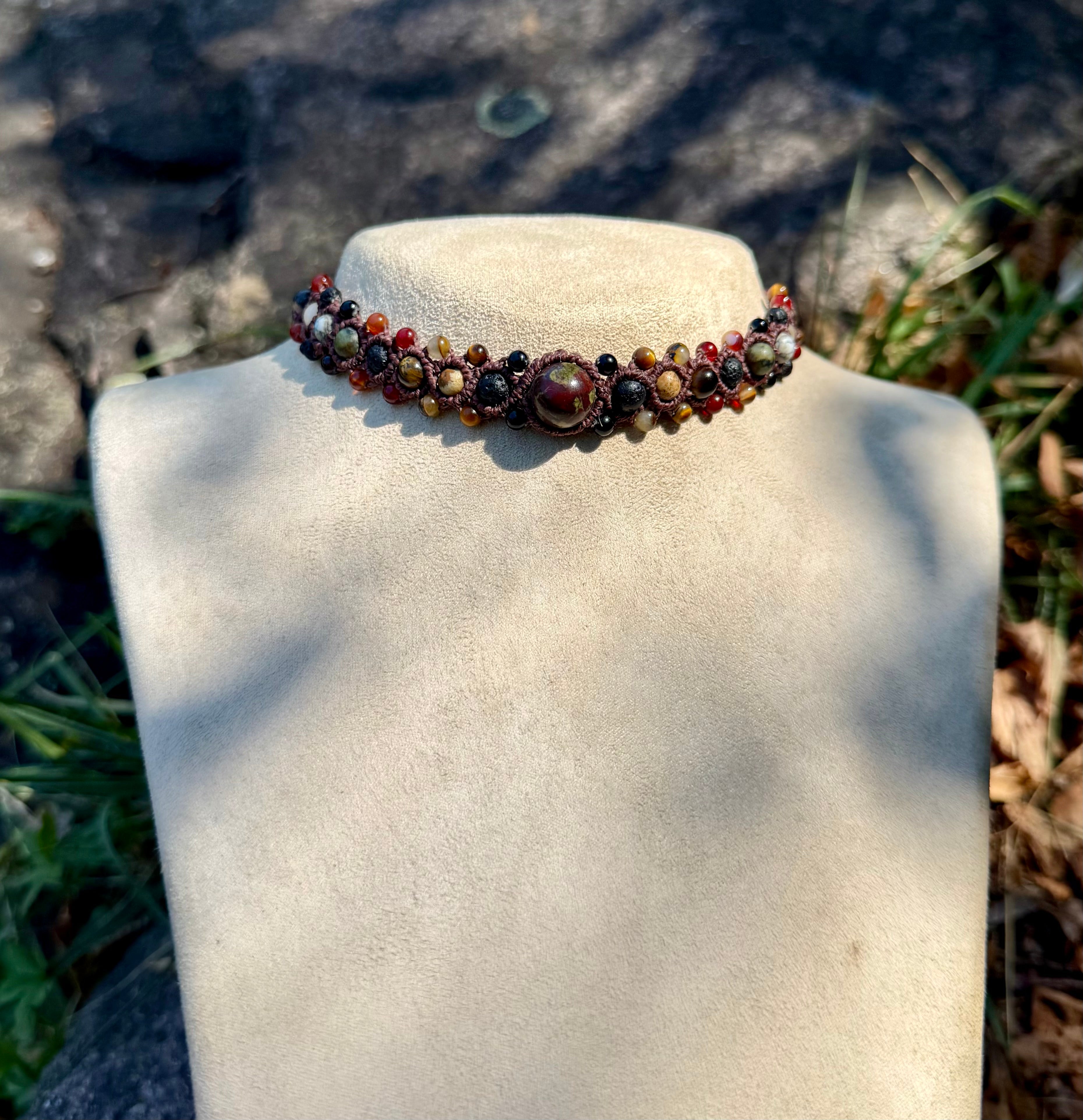 Earth Spirit Gemstone Macrame Choker