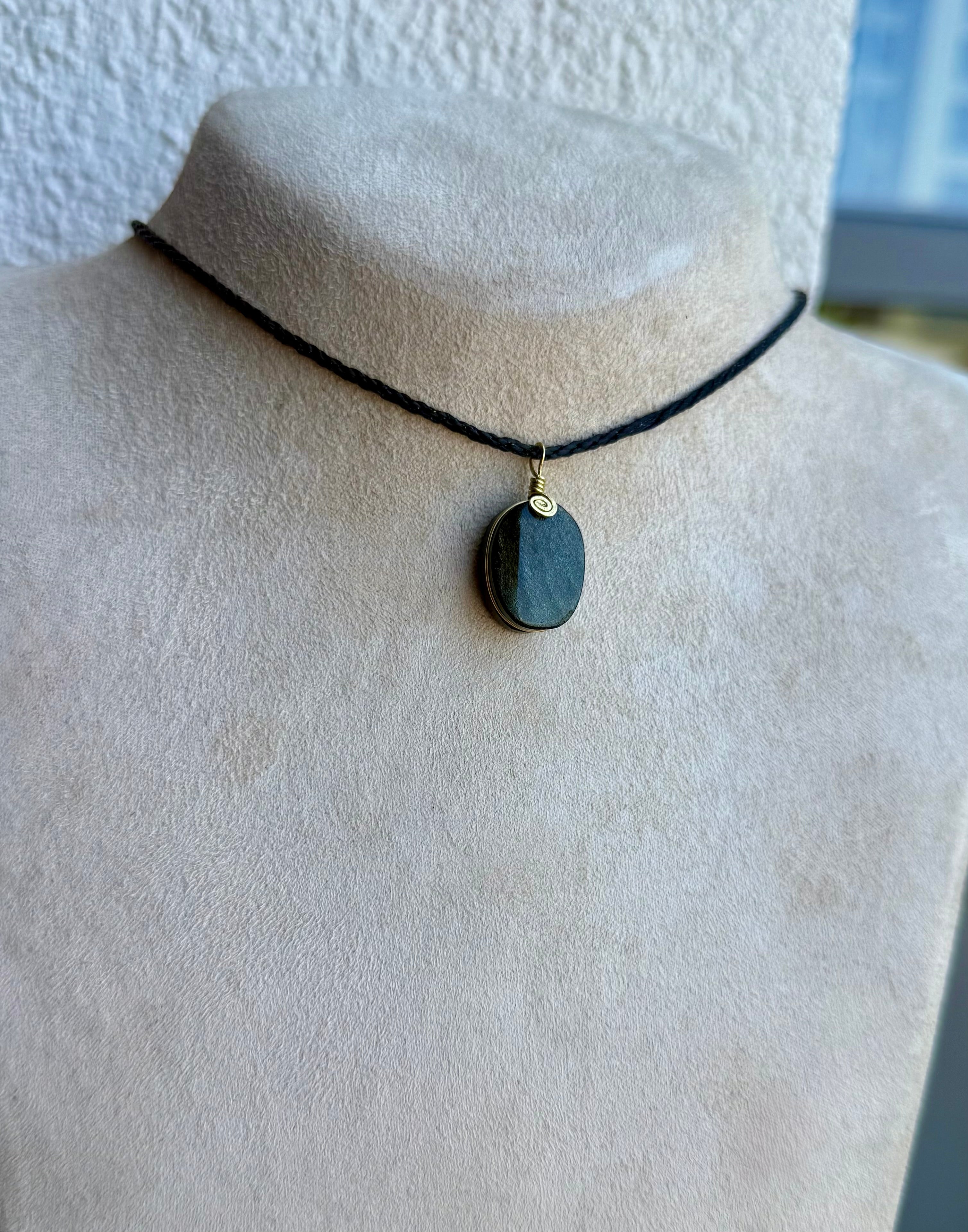 Gold Obsidian Amulet