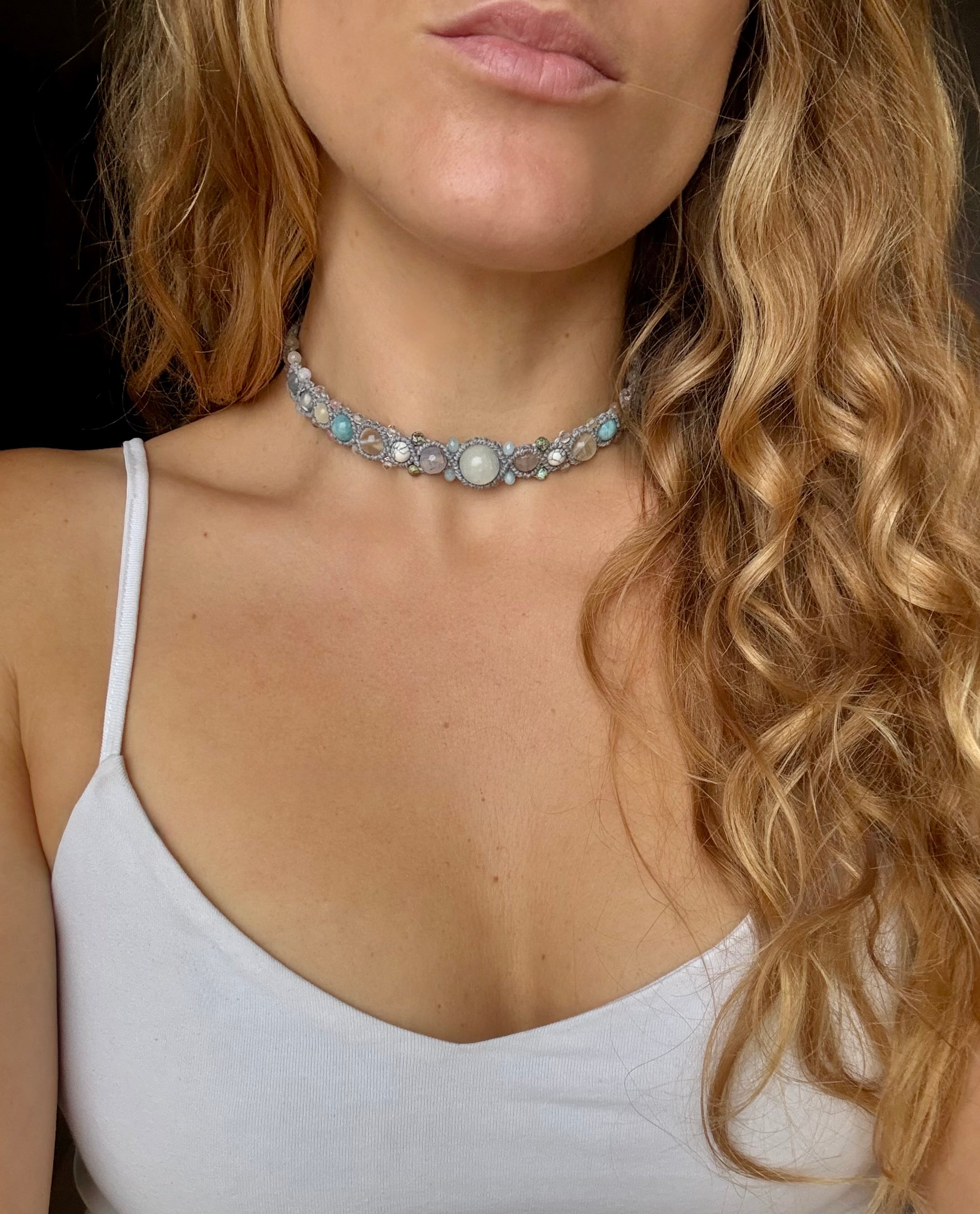 Air Spirit Gemstone Macrame Choker