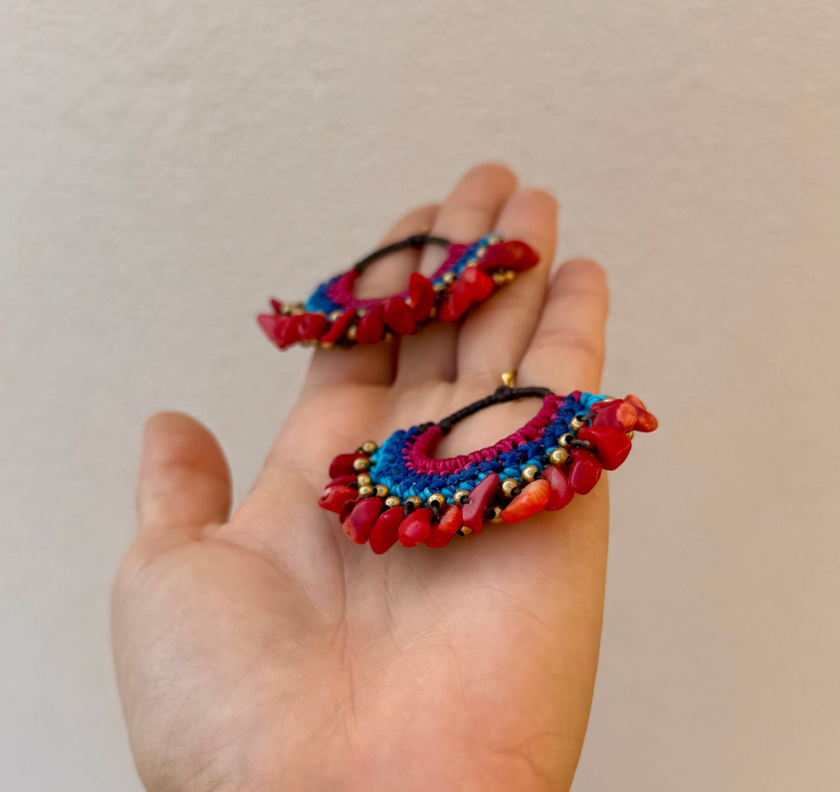 Caribbean Soul - Macrame Red Coral Earrings