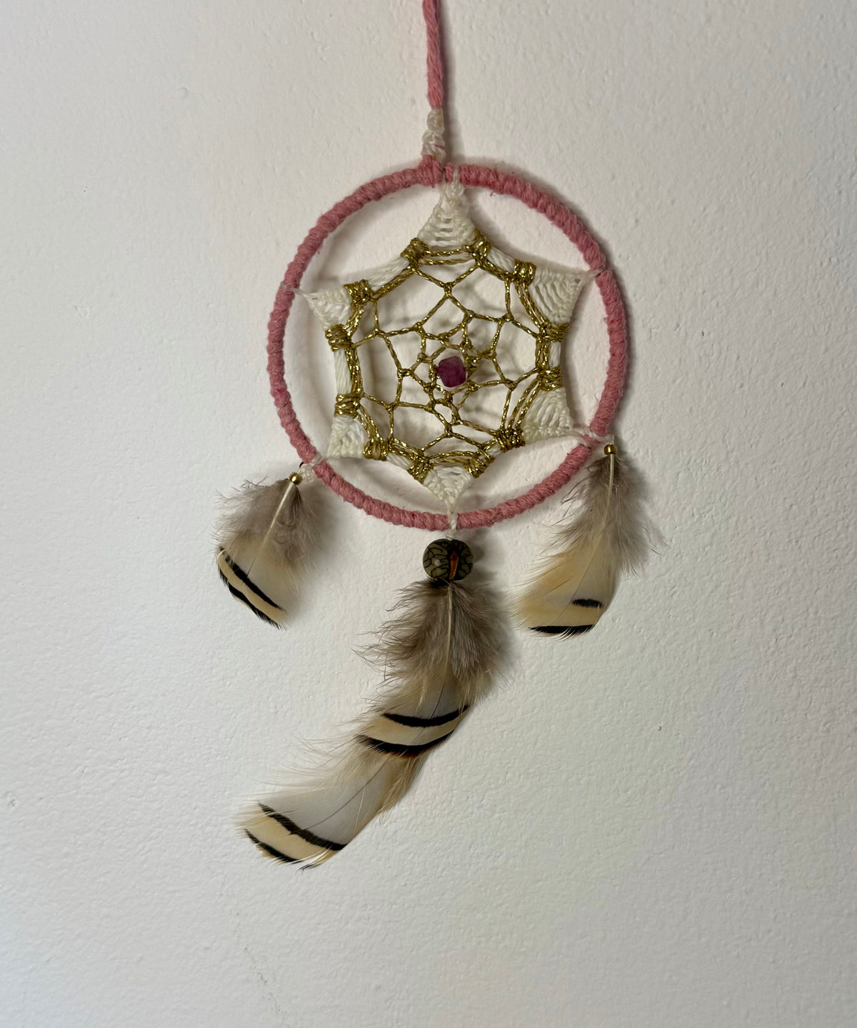 Rose White & Gold Pink Tourmaline Dreamcatcher