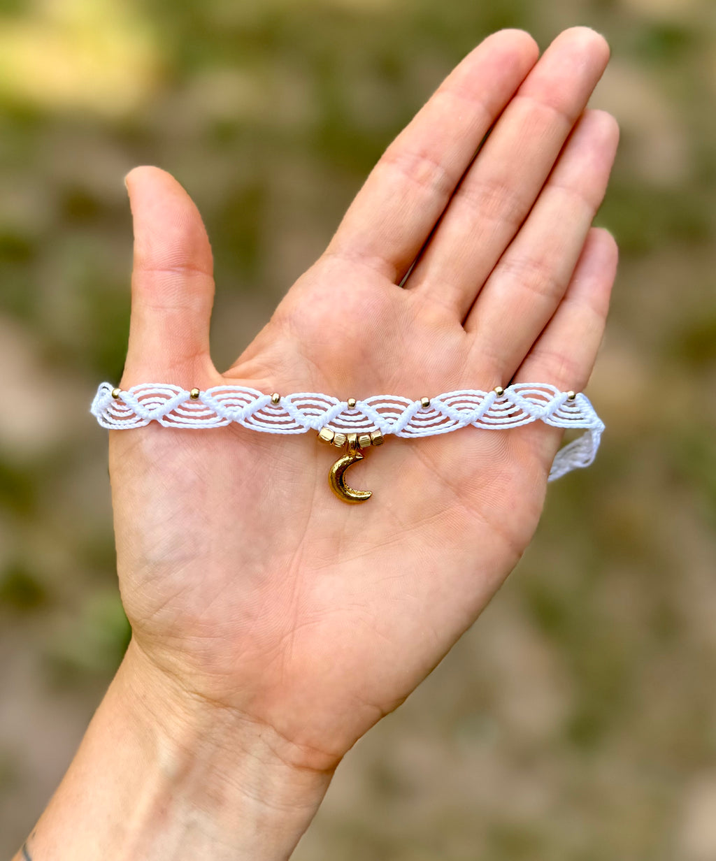 White Macrame Moon Choker