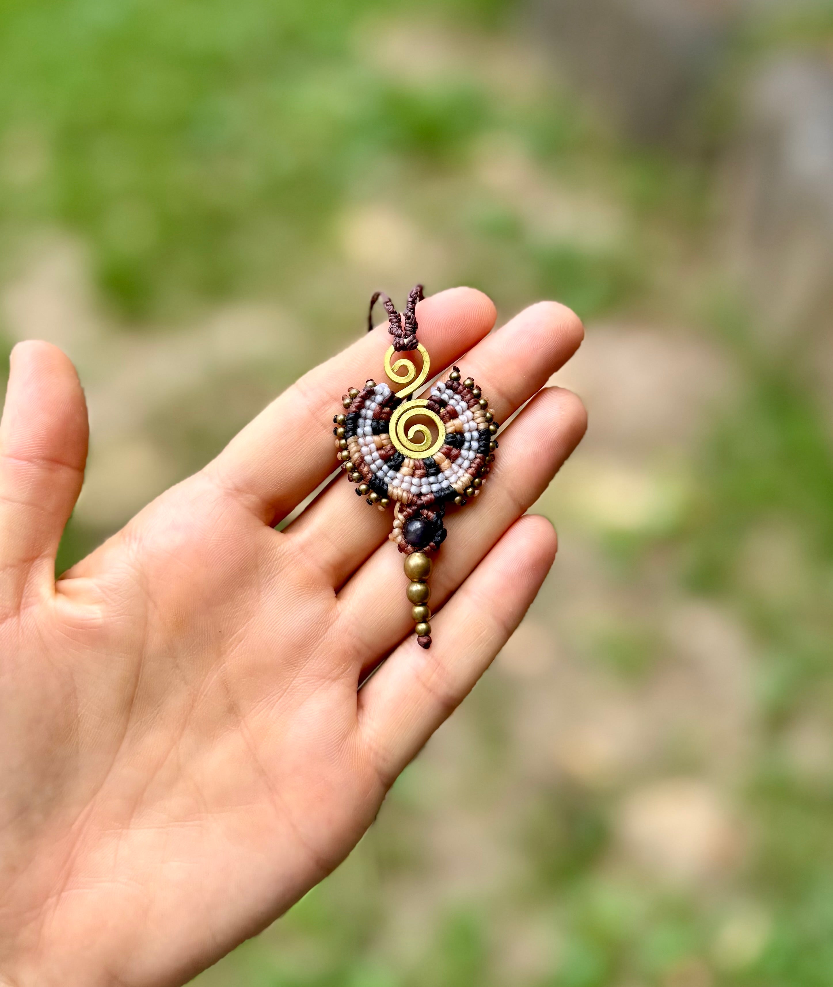 Spiral Amulet Macrame Brown