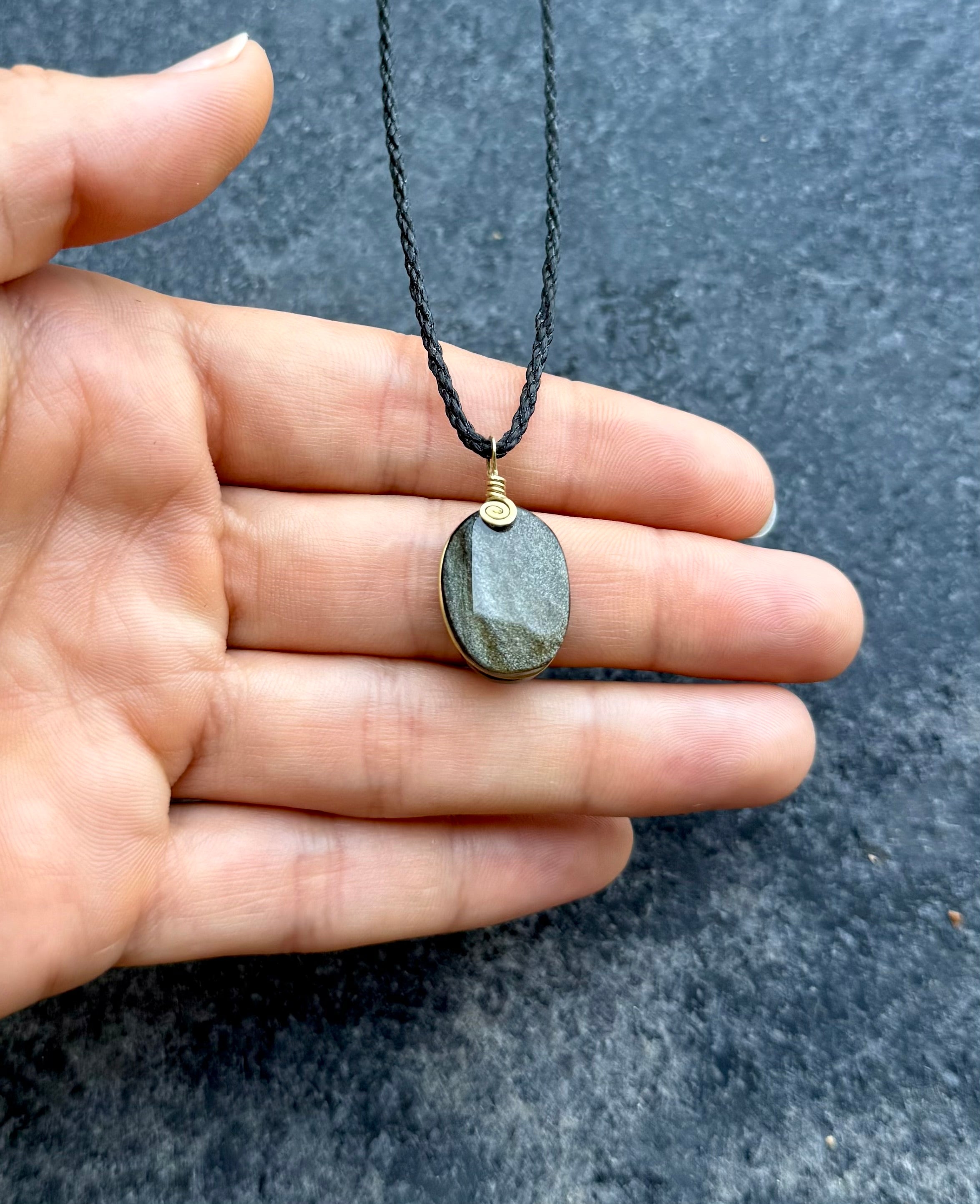 Gold Obsidian Amulet