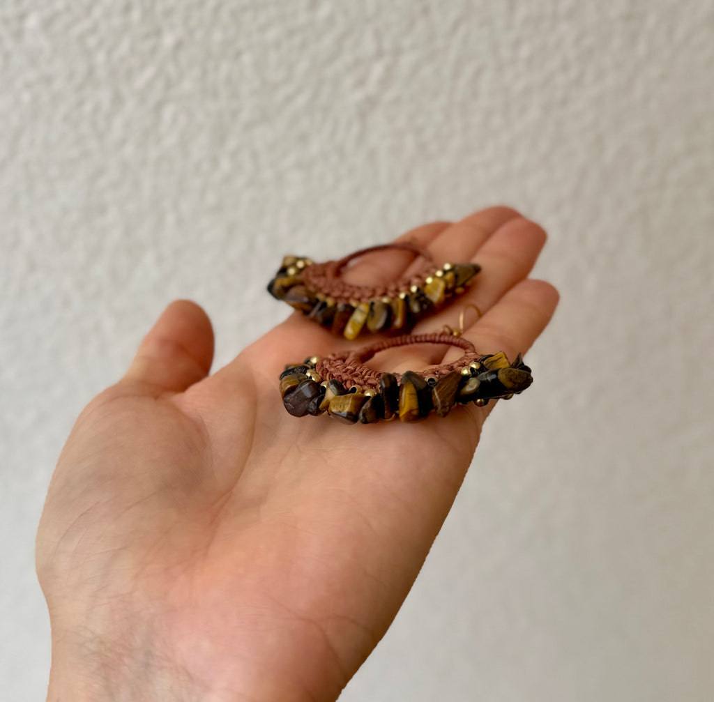 Earthy Tiger – Macrame Tiger’s Eye Earrings