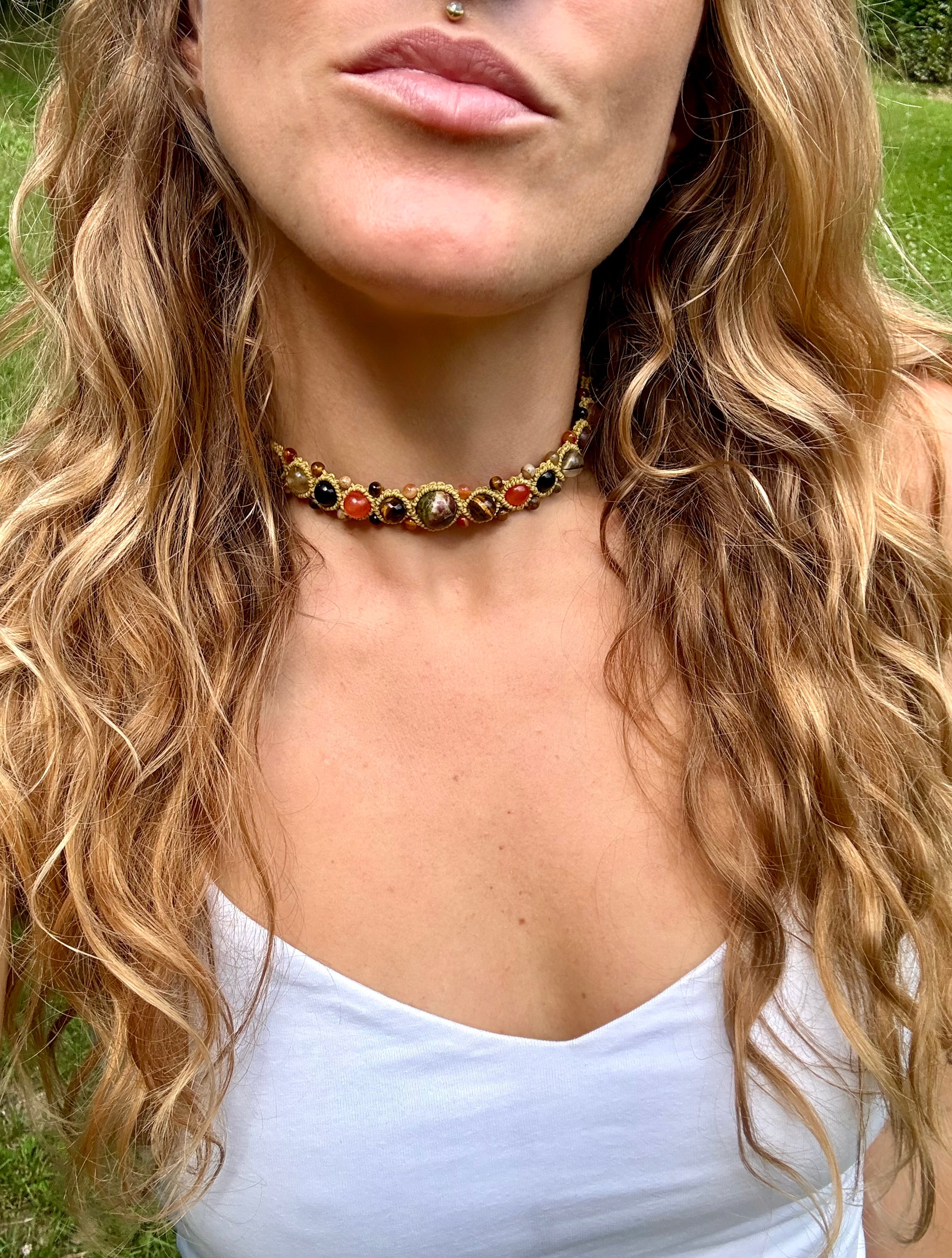 Fire Spirit Gemstone Macrame Choker
