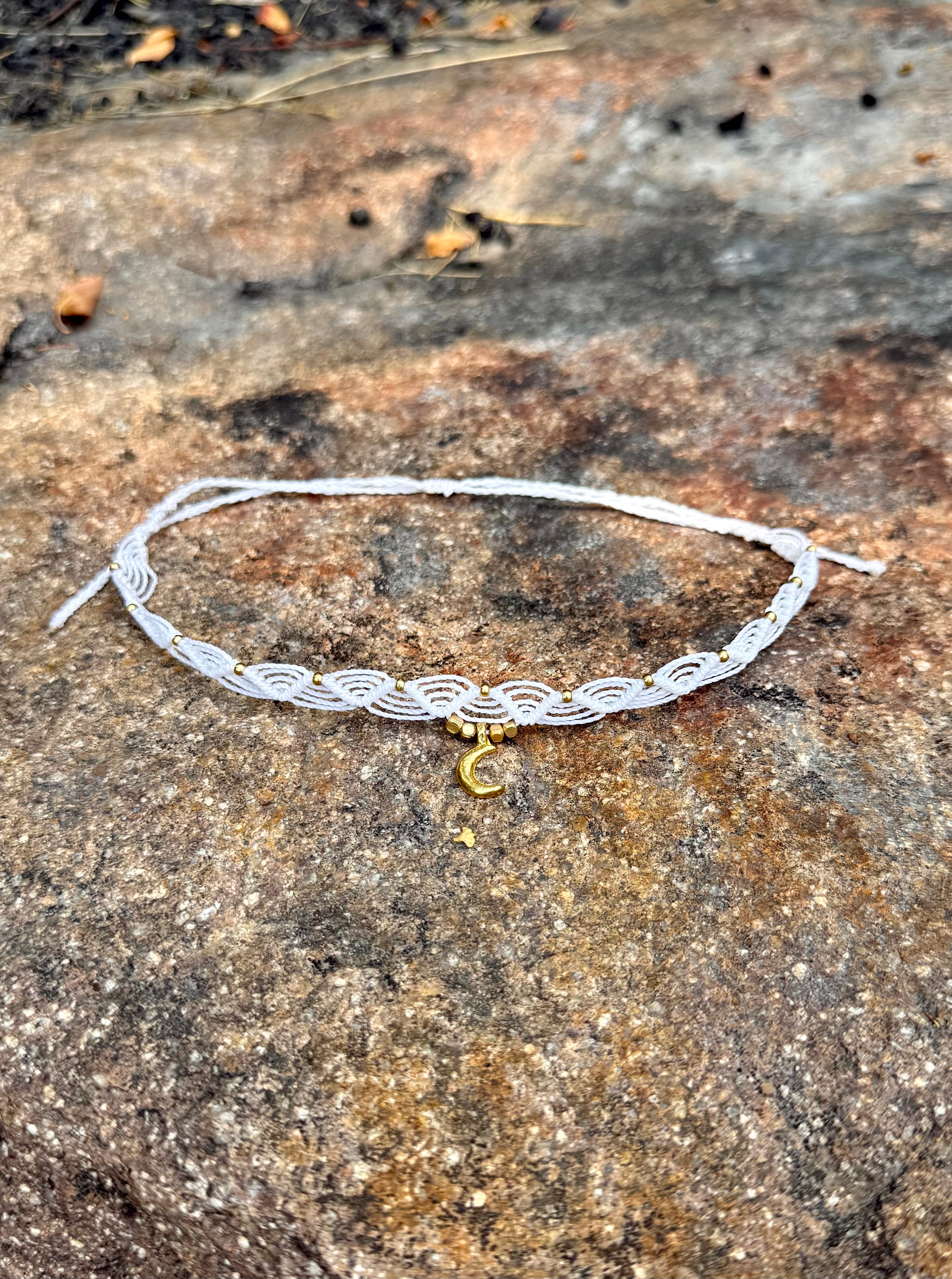 White Macrame Moon Choker