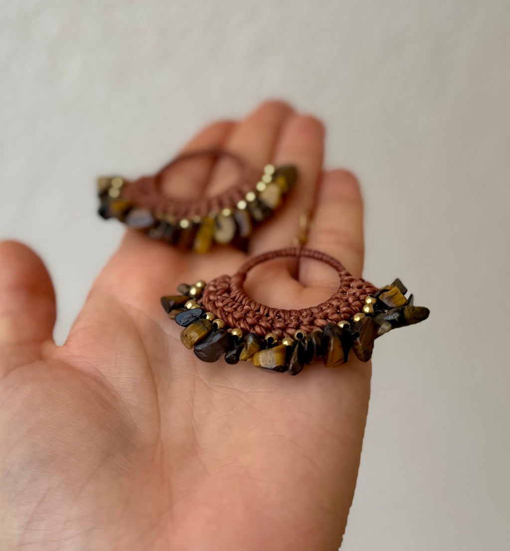 Earthy Tiger – Macrame Tiger’s Eye Earrings