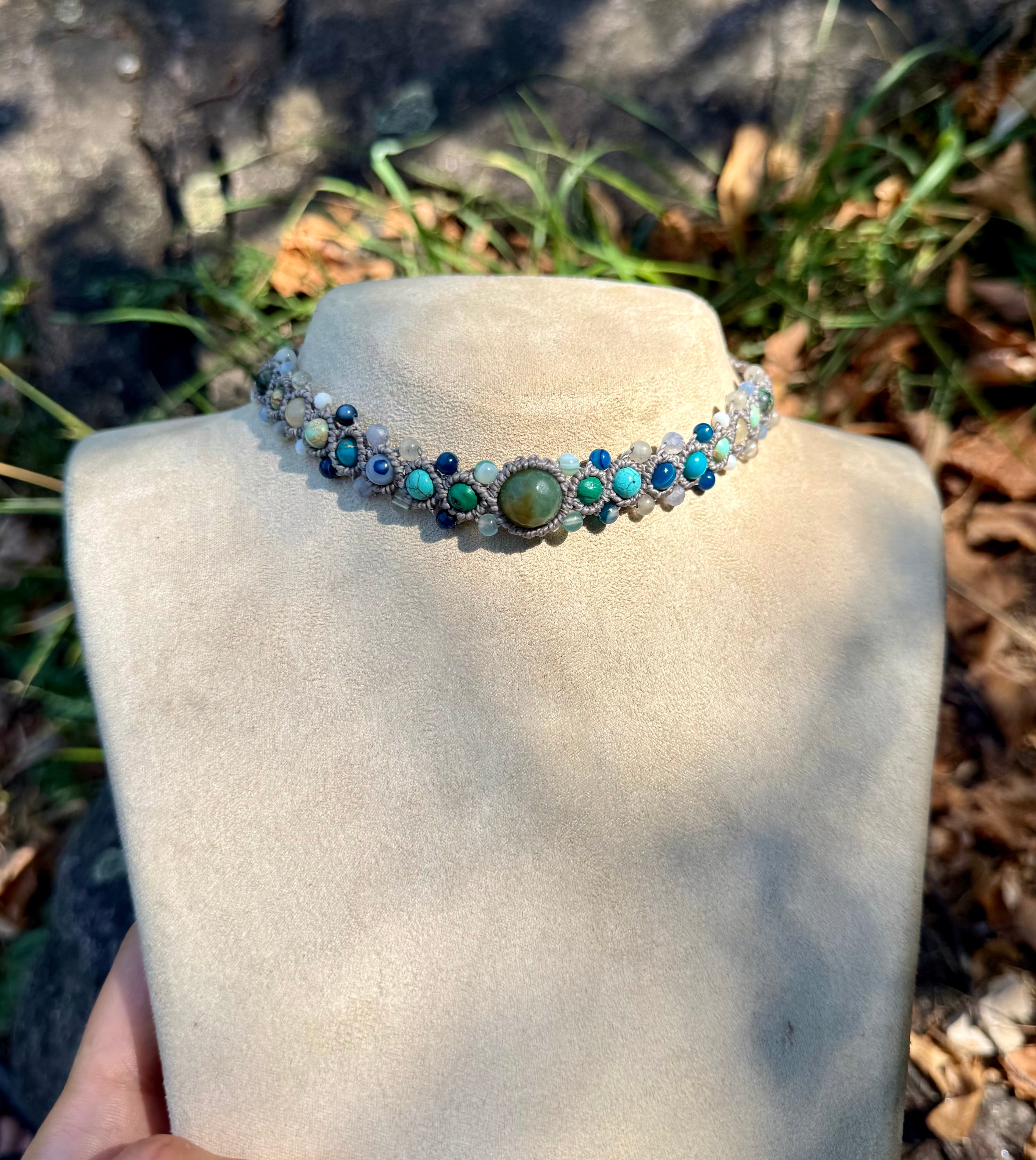Water Spirit Gemstone Macrame Choker
