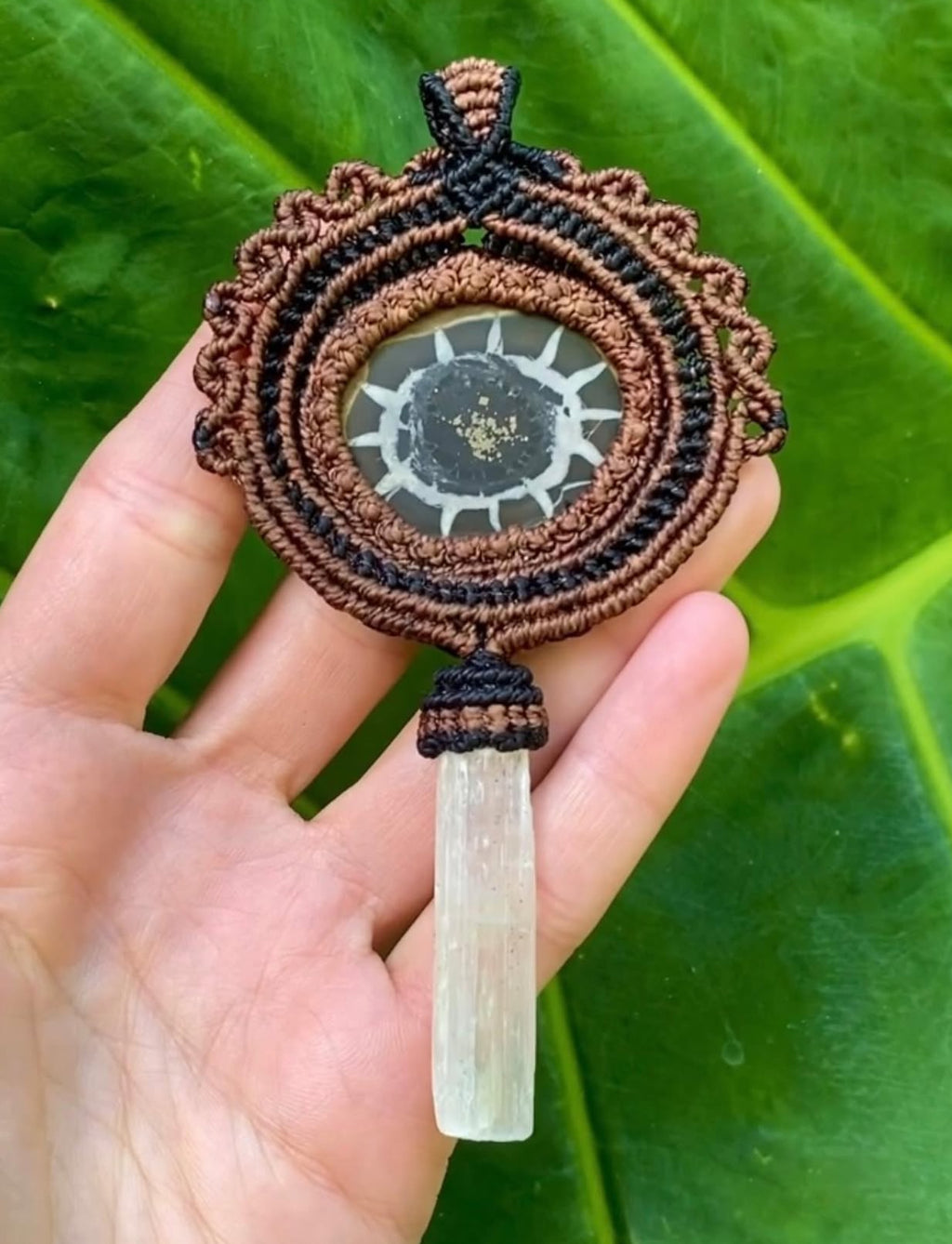 Ancient Fossil & Selenite Amulet