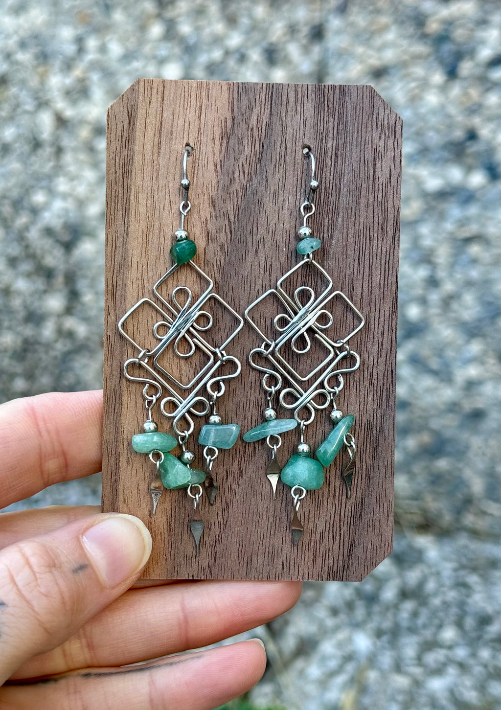 Flower Earrings Green Agate
