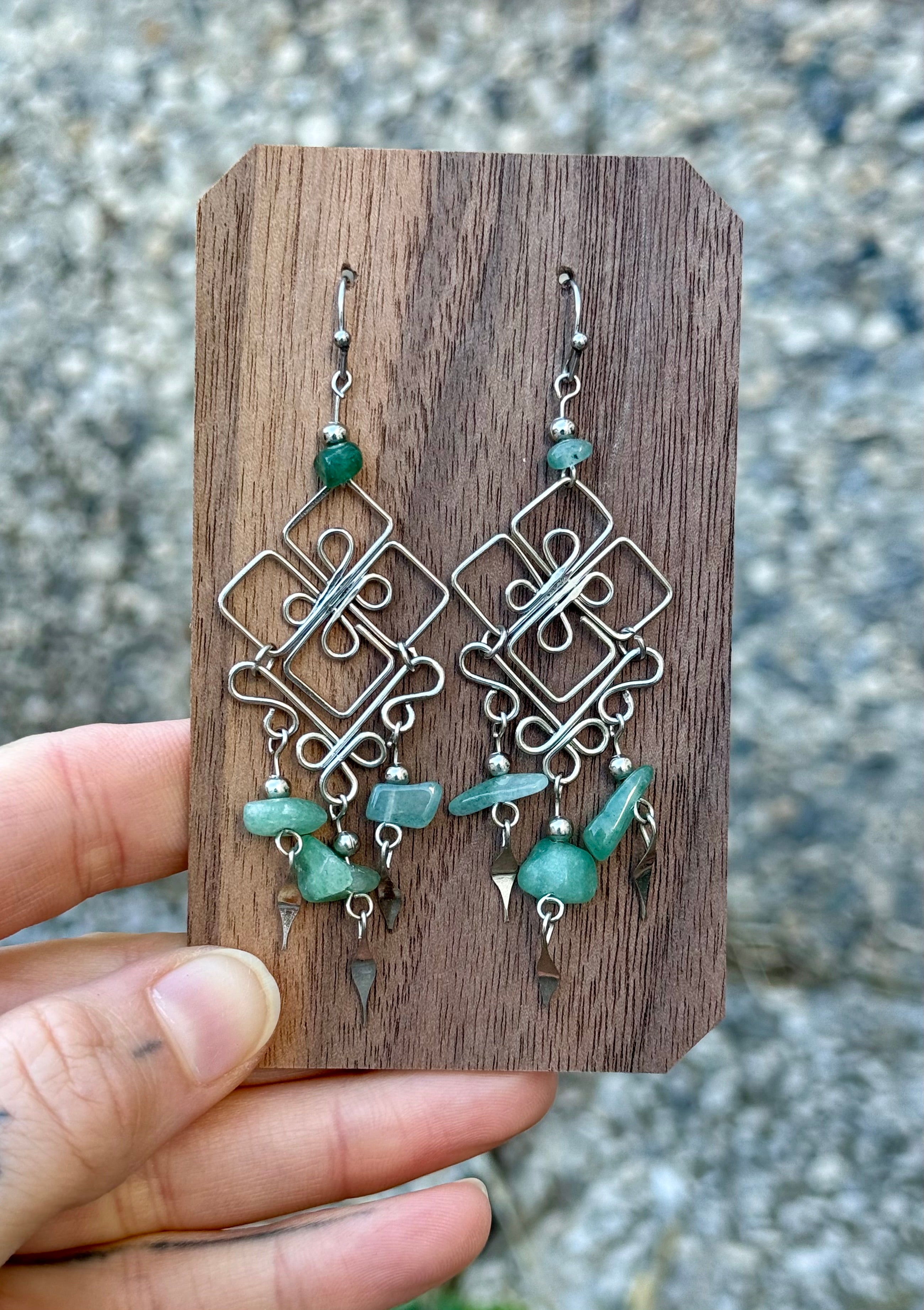 Flower Earrings Green Agate