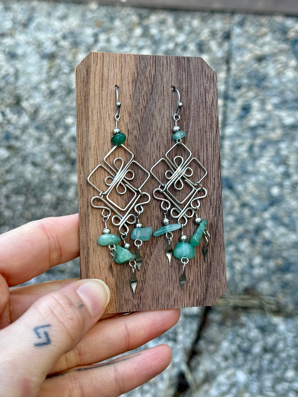 Flower Earrings Green Agate