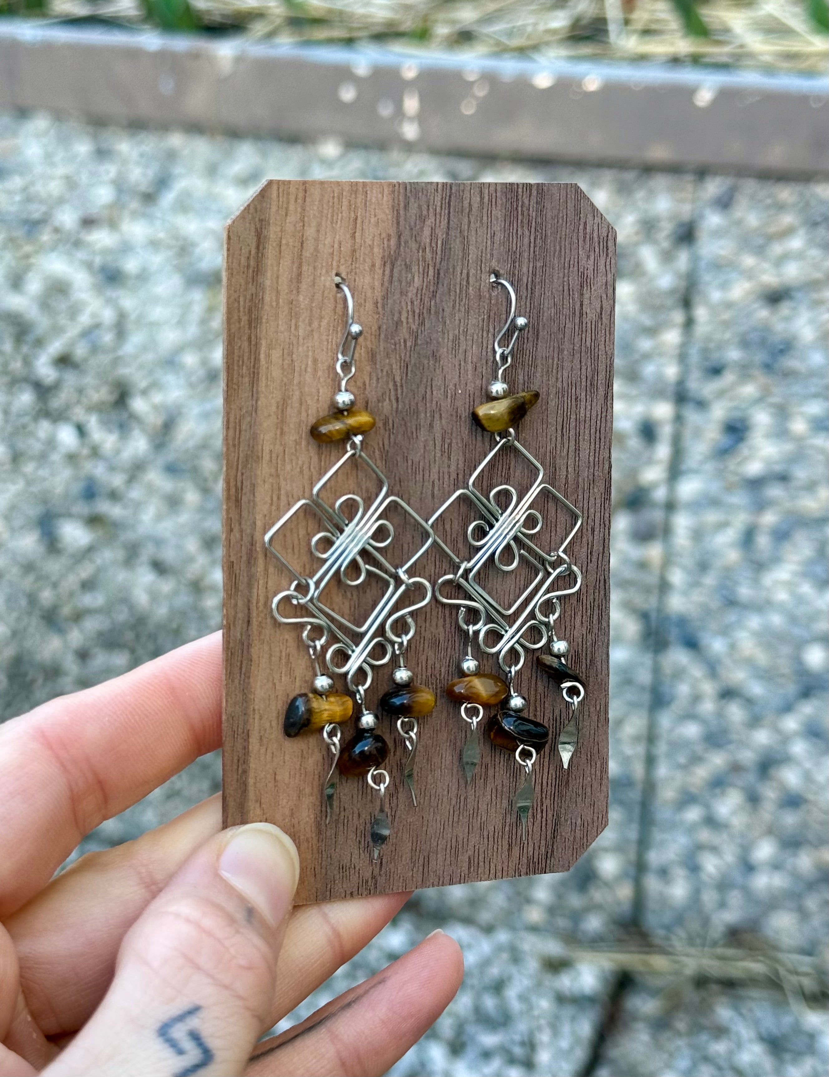 Flower Earrings Tiger's Eye