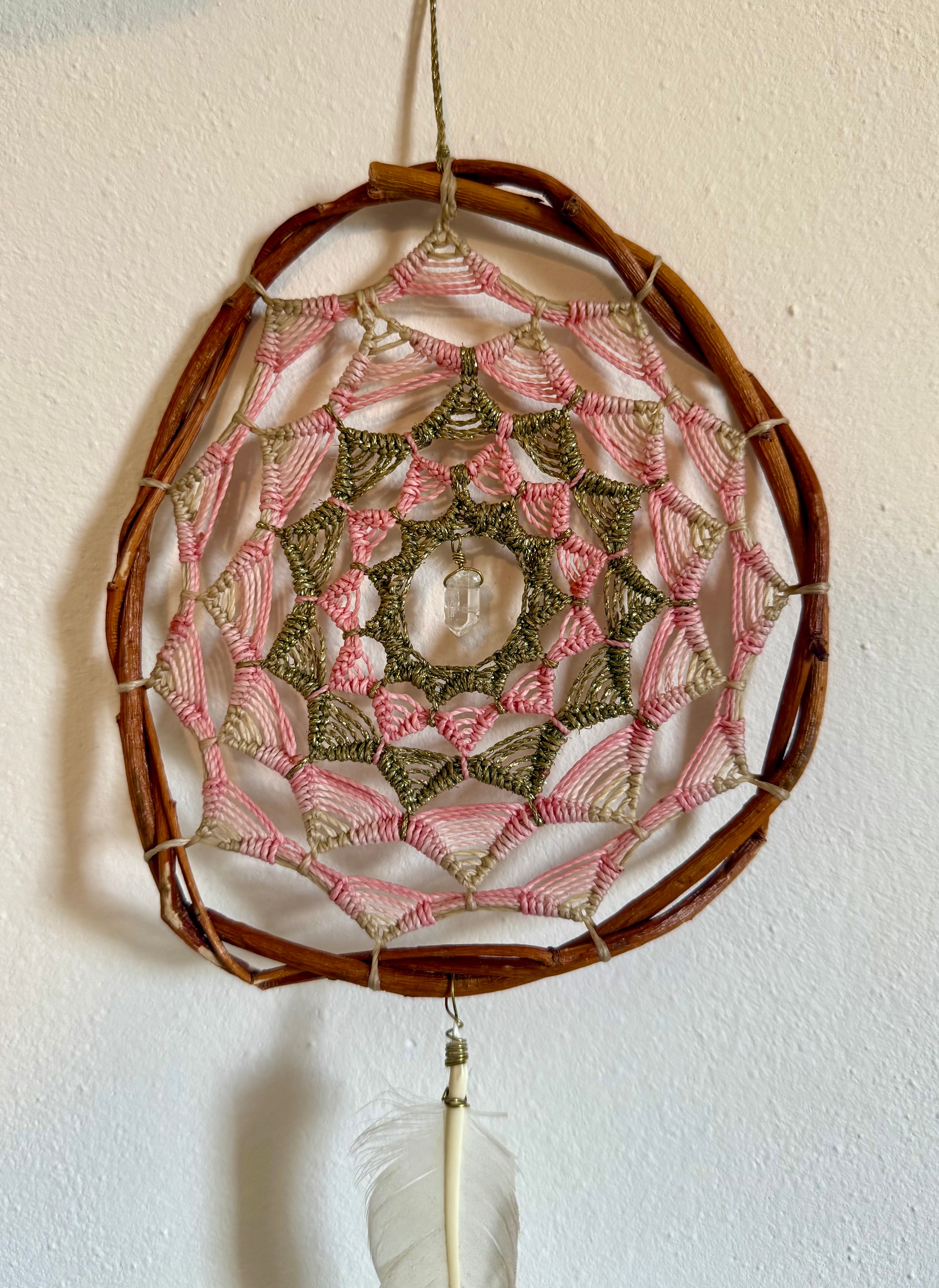 Rose & White Crystal Dreamcatcher