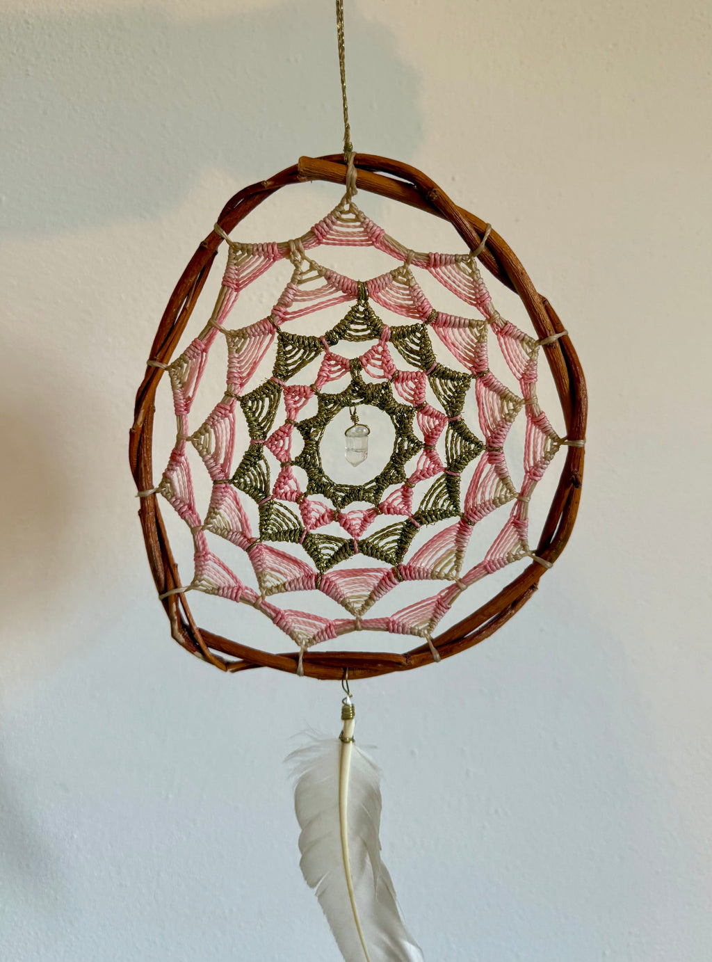 Rose & White Crystal Dreamcatcher