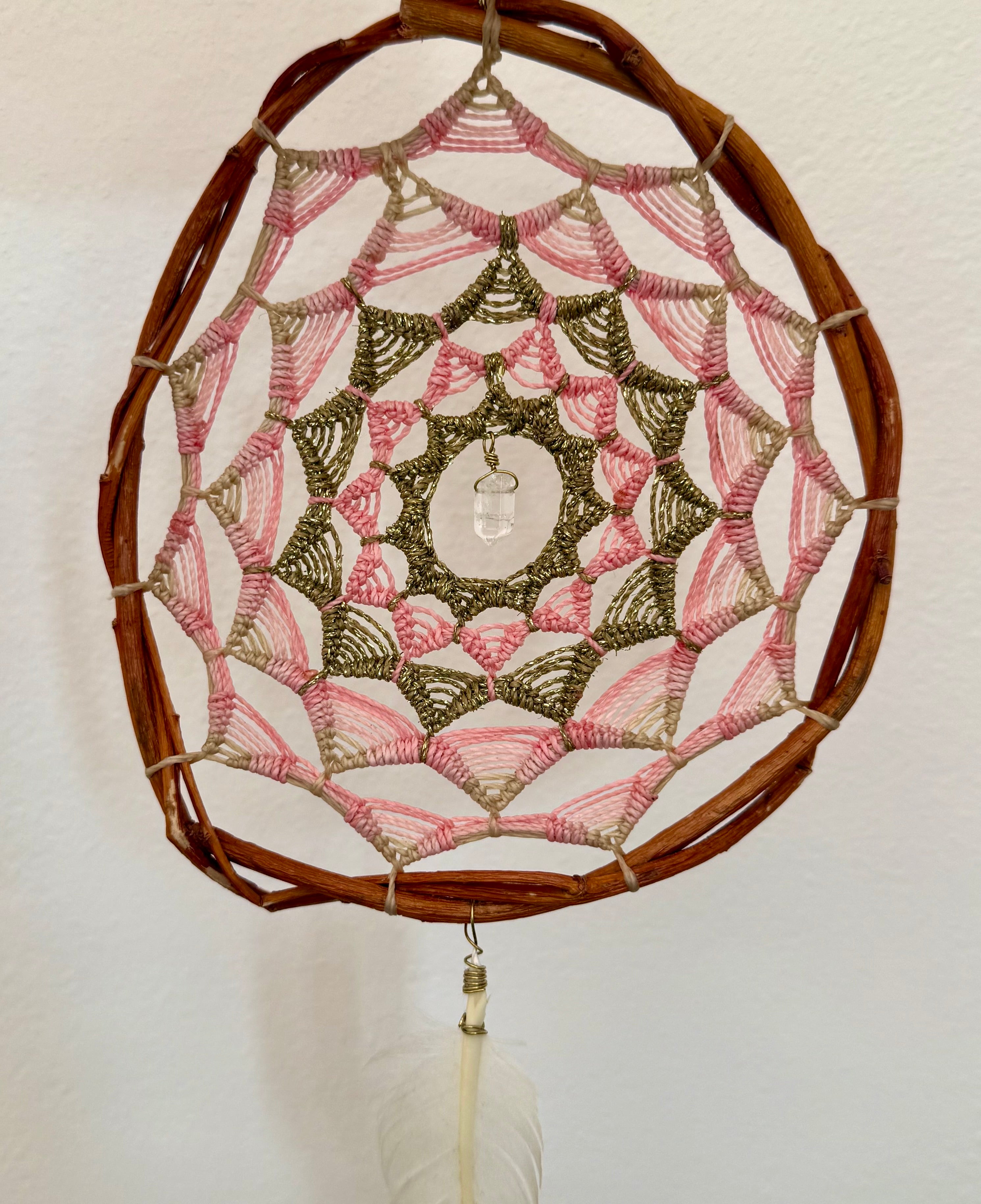 Rose & White Crystal Dreamcatcher