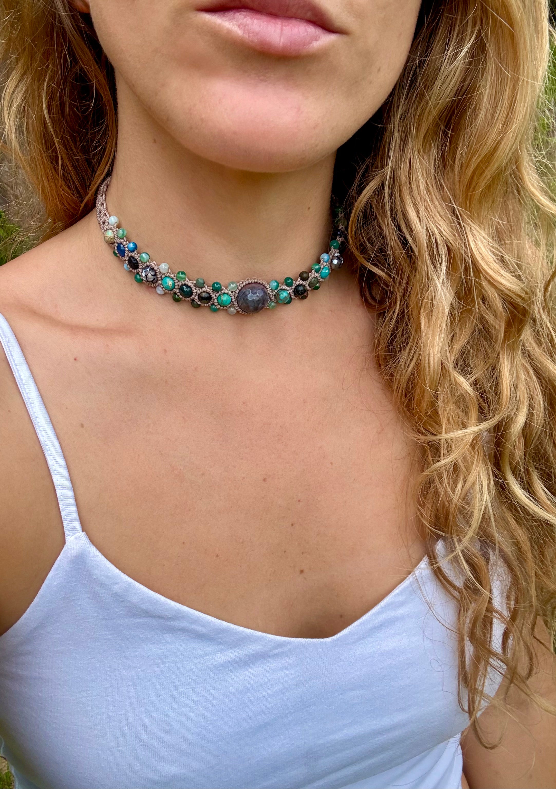 Water Spirit Gemstone Macrame Choker